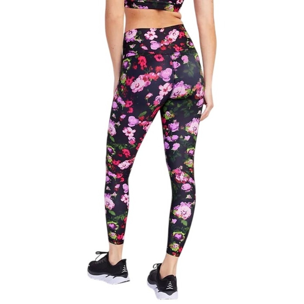 Old Navy Plus Size 3X Leggings Active Powersoft High Rise Floral Black Pink 1179
